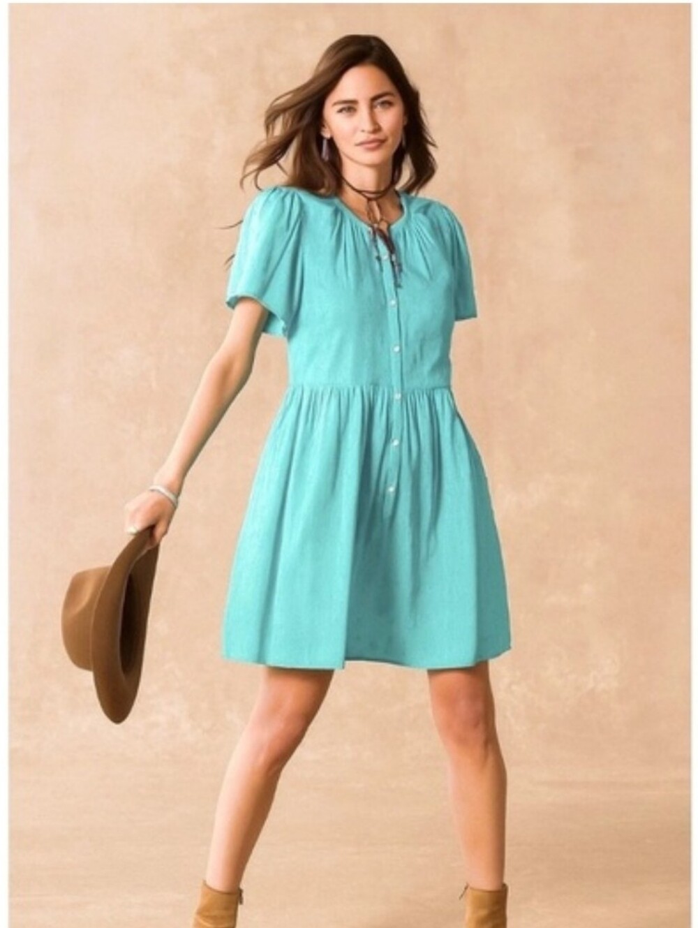 Sundance Sienna Breeze Sundress Torqouise Blue Flutter Sleeve Size Small